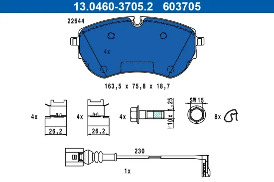 Bremsbelagsatz, Scheibenbremse Vorderachse ATE 13.0460-3705.2 Bild Bremsbelagsatz, Scheibenbremse Vorderachse ATE 13.0460-3705.2