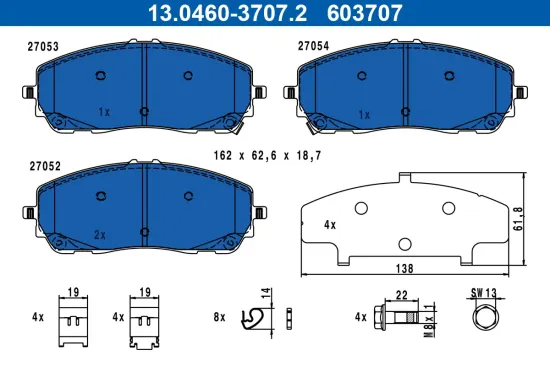 Bremsbelagsatz, Scheibenbremse Vorderachse ATE 13.0460-3707.2 Bild Bremsbelagsatz, Scheibenbremse Vorderachse ATE 13.0460-3707.2