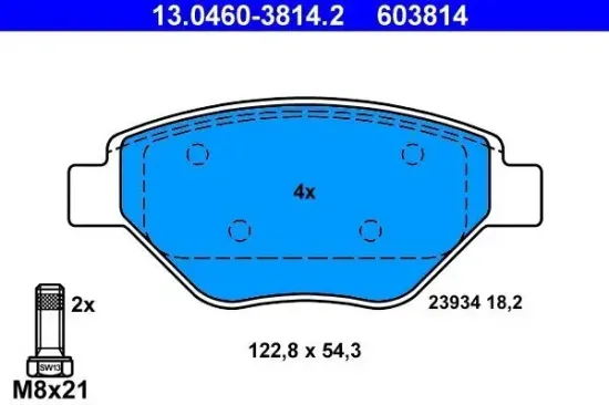 Bremsbelagsatz, Scheibenbremse Vorderachse ATE 13.0460-3814.2 Bild Bremsbelagsatz, Scheibenbremse Vorderachse ATE 13.0460-3814.2