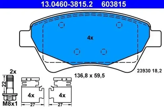Bremsbelagsatz, Scheibenbremse Vorderachse ATE 13.0460-3815.2 Bild Bremsbelagsatz, Scheibenbremse Vorderachse ATE 13.0460-3815.2