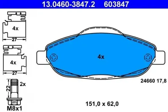 Bremsbelagsatz, Scheibenbremse ATE 13.0460-3847.2 Bild Bremsbelagsatz, Scheibenbremse ATE 13.0460-3847.2