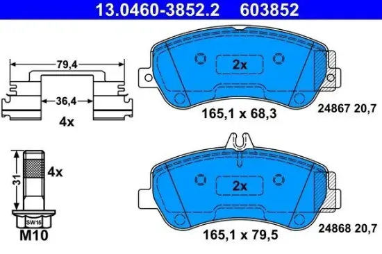 Bremsbelagsatz, Scheibenbremse Vorderachse ATE 13.0460-3852.2 Bild Bremsbelagsatz, Scheibenbremse Vorderachse ATE 13.0460-3852.2