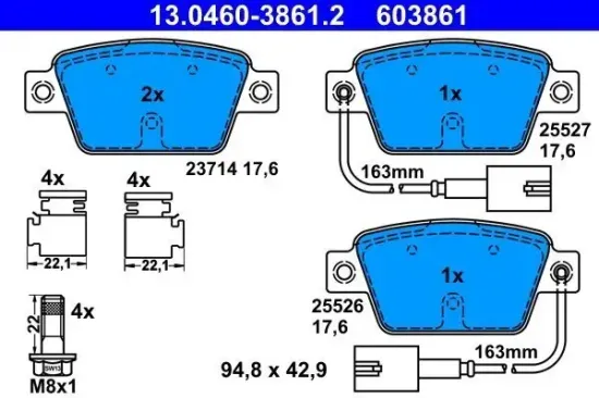 Bremsbelagsatz, Scheibenbremse Hinterachse ATE 13.0460-3861.2 Bild Bremsbelagsatz, Scheibenbremse Hinterachse ATE 13.0460-3861.2