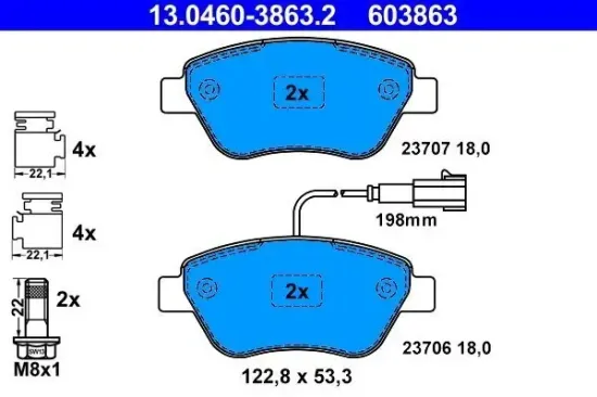 Bremsbelagsatz, Scheibenbremse Vorderachse ATE 13.0460-3863.2 Bild Bremsbelagsatz, Scheibenbremse Vorderachse ATE 13.0460-3863.2