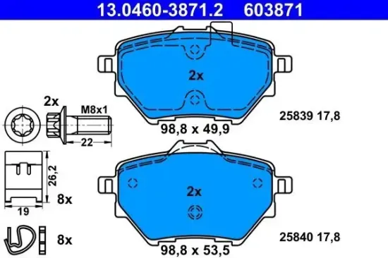 Bremsbelagsatz, Scheibenbremse Hinterachse ATE 13.0460-3871.2 Bild Bremsbelagsatz, Scheibenbremse Hinterachse ATE 13.0460-3871.2