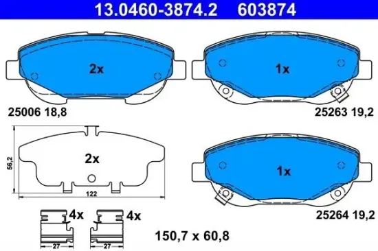 Bremsbelagsatz, Scheibenbremse Vorderachse ATE 13.0460-3874.2 Bild Bremsbelagsatz, Scheibenbremse Vorderachse ATE 13.0460-3874.2