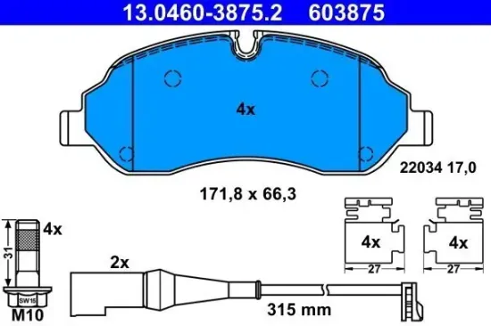 Bremsbelagsatz, Scheibenbremse ATE 13.0460-3875.2 Bild Bremsbelagsatz, Scheibenbremse ATE 13.0460-3875.2