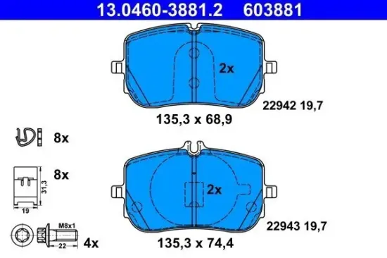 Bremsbelagsatz, Scheibenbremse ATE 13.0460-3881.2 Bild Bremsbelagsatz, Scheibenbremse ATE 13.0460-3881.2