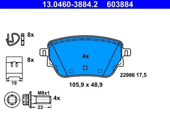 Bremsbelagsatz, Scheibenbremse ATE 13.0460-3884.2 Bild Bremsbelagsatz, Scheibenbremse ATE 13.0460-3884.2