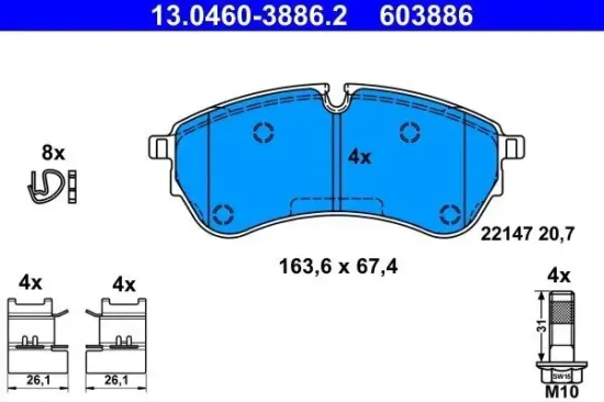 Bremsbelagsatz, Scheibenbremse ATE 13.0460-3886.2 Bild Bremsbelagsatz, Scheibenbremse ATE 13.0460-3886.2