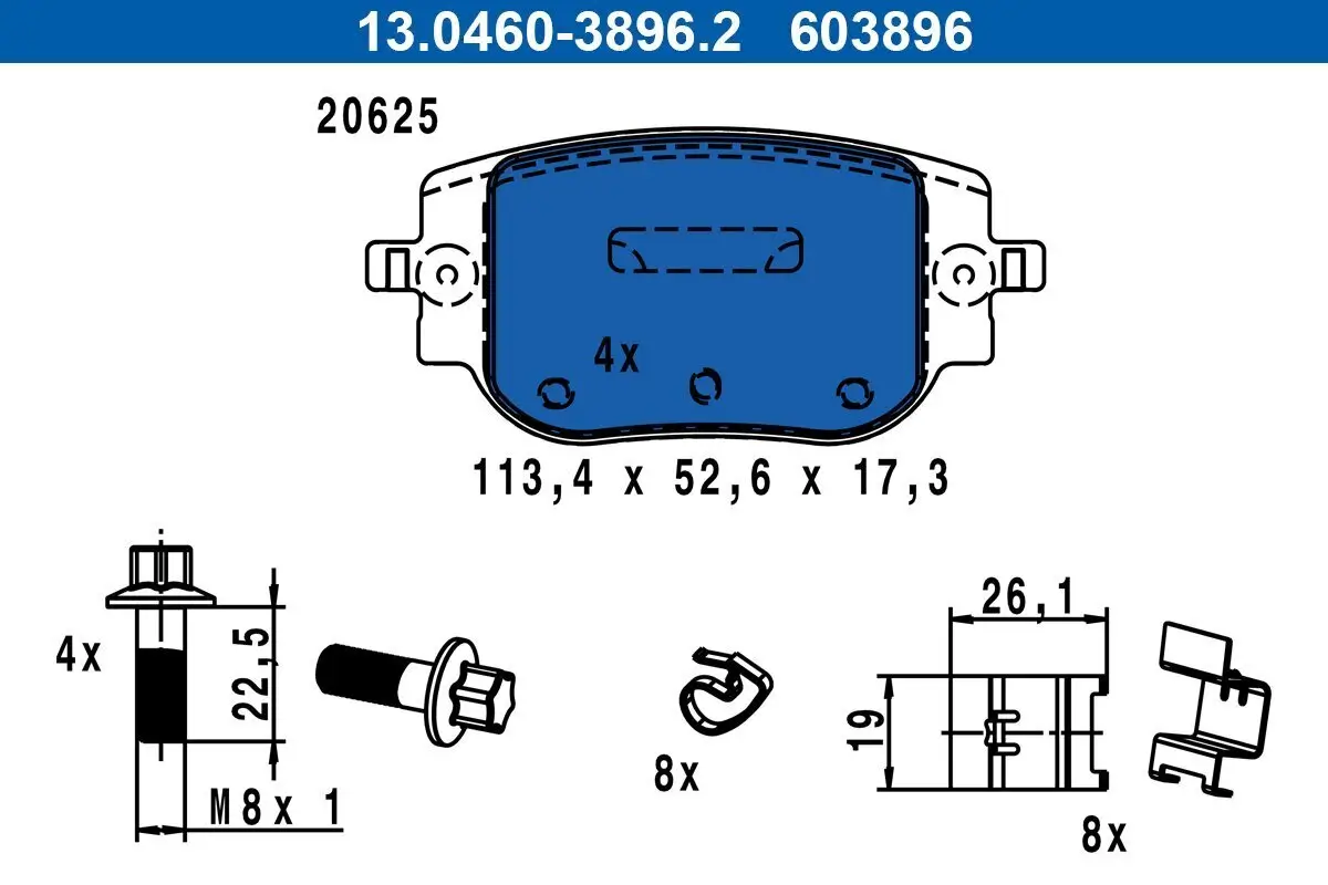 Bremsbelagsatz, Scheibenbremse Hinterachse ATE 13.0460-3896.2