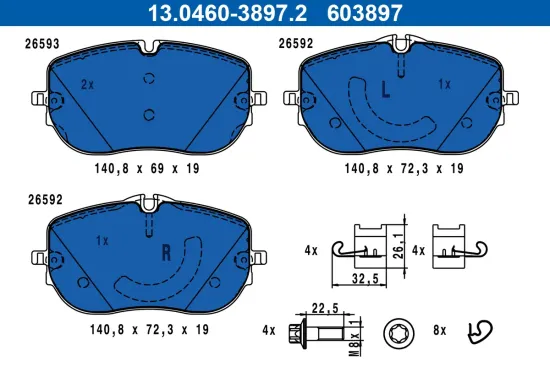 Bremsbelagsatz, Scheibenbremse Vorderachse ATE 13.0460-3897.2 Bild Bremsbelagsatz, Scheibenbremse Vorderachse ATE 13.0460-3897.2