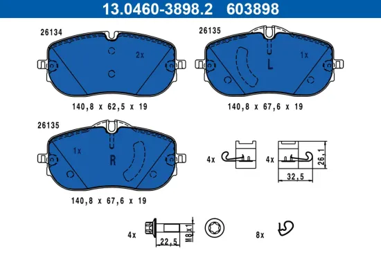 Bremsbelagsatz, Scheibenbremse Vorderachse ATE 13.0460-3898.2 Bild Bremsbelagsatz, Scheibenbremse Vorderachse ATE 13.0460-3898.2