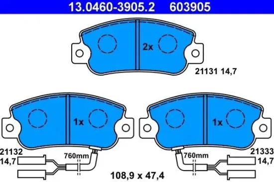 Bremsbelagsatz, Scheibenbremse Vorderachse ATE 13.0460-3905.2 Bild Bremsbelagsatz, Scheibenbremse Vorderachse ATE 13.0460-3905.2