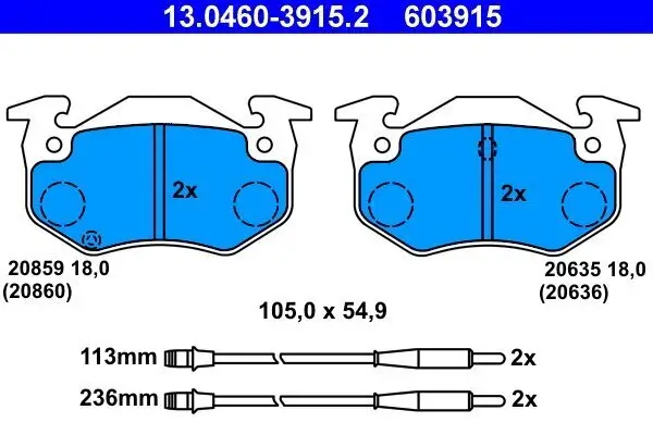 Bremsbelagsatz, Scheibenbremse Vorderachse ATE 13.0460-3915.2