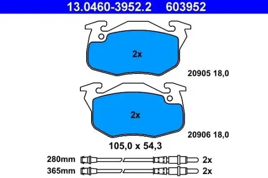 Bremsbelagsatz, Scheibenbremse ATE 13.0460-3952.2 Bild Bremsbelagsatz, Scheibenbremse ATE 13.0460-3952.2