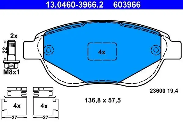 Bremsbelagsatz, Scheibenbremse ATE 13.0460-3966.2