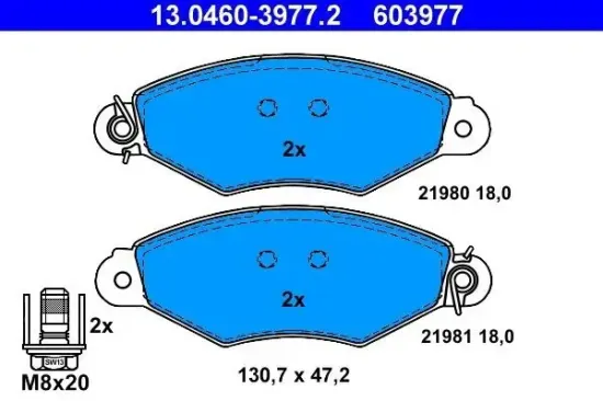 Bremsbelagsatz, Scheibenbremse Vorderachse ATE 13.0460-3977.2 Bild Bremsbelagsatz, Scheibenbremse Vorderachse ATE 13.0460-3977.2