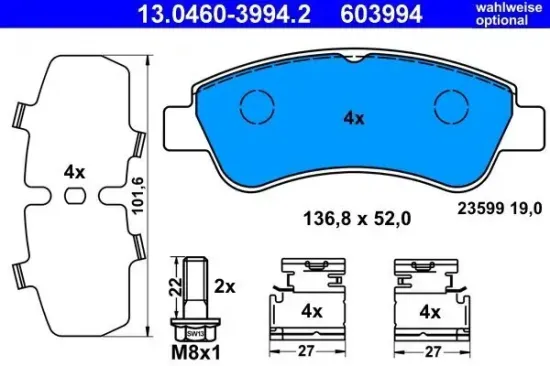 Bremsbelagsatz, Scheibenbremse ATE 13.0460-3994.2 Bild Bremsbelagsatz, Scheibenbremse ATE 13.0460-3994.2