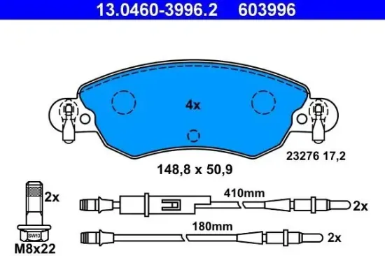 Bremsbelagsatz, Scheibenbremse ATE 13.0460-3996.2 Bild Bremsbelagsatz, Scheibenbremse ATE 13.0460-3996.2