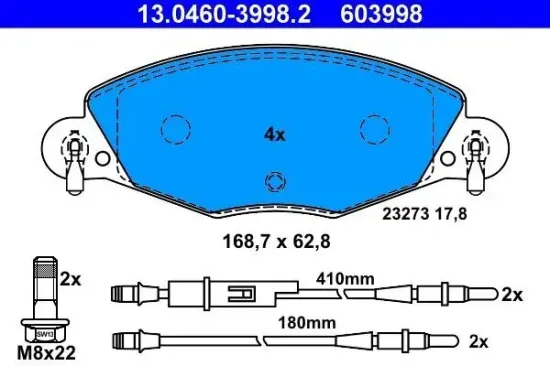 Bremsbelagsatz, Scheibenbremse Vorderachse ATE 13.0460-3998.2 Bild Bremsbelagsatz, Scheibenbremse Vorderachse ATE 13.0460-3998.2