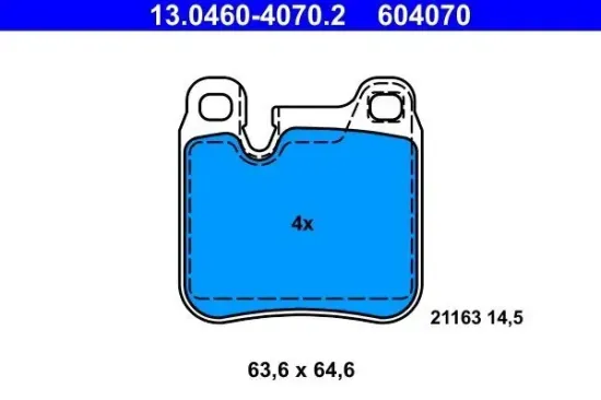 Bremsbelagsatz, Scheibenbremse Hinterachse ATE 13.0460-4070.2 Bild Bremsbelagsatz, Scheibenbremse Hinterachse ATE 13.0460-4070.2