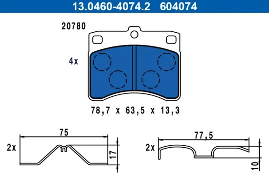 Bremsbelagsatz, Scheibenbremse Vorderachse ATE 13.0460-4074.2 Bild Bremsbelagsatz, Scheibenbremse Vorderachse ATE 13.0460-4074.2
