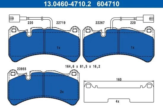Bremsbelagsatz, Scheibenbremse Vorderachse ATE 13.0460-4710.2 Bild Bremsbelagsatz, Scheibenbremse Vorderachse ATE 13.0460-4710.2