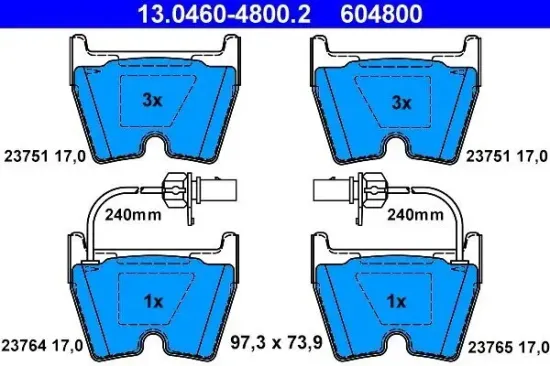 Bremsbelagsatz, Scheibenbremse ATE 13.0460-4800.2 Bild Bremsbelagsatz, Scheibenbremse ATE 13.0460-4800.2