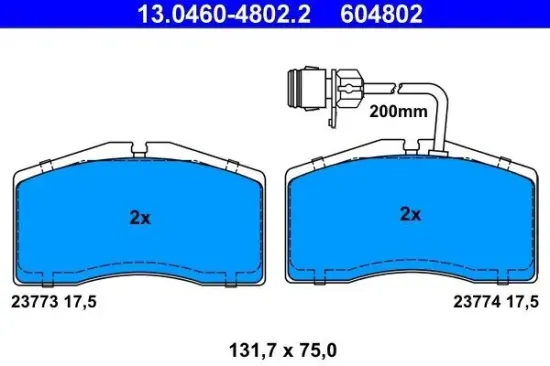 Bremsbelagsatz, Scheibenbremse Vorderachse ATE 13.0460-4802.2 Bild Bremsbelagsatz, Scheibenbremse Vorderachse ATE 13.0460-4802.2