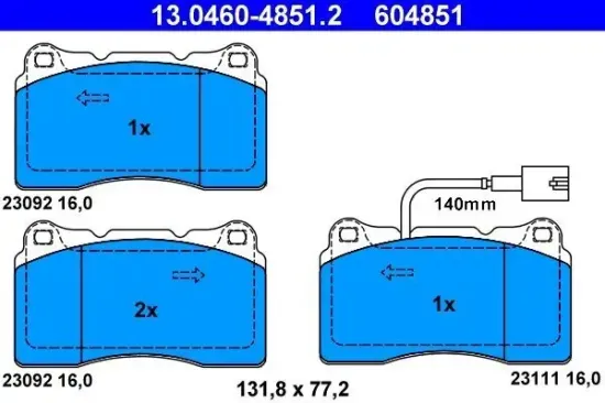 Bremsbelagsatz, Scheibenbremse ATE 13.0460-4851.2 Bild Bremsbelagsatz, Scheibenbremse ATE 13.0460-4851.2