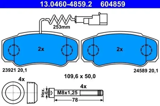 Bremsbelagsatz, Scheibenbremse Hinterachse ATE 13.0460-4859.2 Bild Bremsbelagsatz, Scheibenbremse Hinterachse ATE 13.0460-4859.2