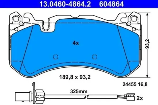 Bremsbelagsatz, Scheibenbremse Vorderachse ATE 13.0460-4864.2 Bild Bremsbelagsatz, Scheibenbremse Vorderachse ATE 13.0460-4864.2