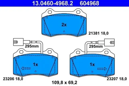 Bremsbelagsatz, Scheibenbremse ATE 13.0460-4968.2 Bild Bremsbelagsatz, Scheibenbremse ATE 13.0460-4968.2