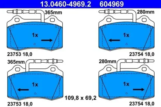 Bremsbelagsatz, Scheibenbremse Vorderachse ATE 13.0460-4969.2 Bild Bremsbelagsatz, Scheibenbremse Vorderachse ATE 13.0460-4969.2