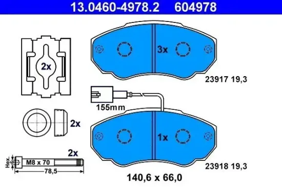 Bremsbelagsatz, Scheibenbremse Vorderachse ATE 13.0460-4978.2 Bild Bremsbelagsatz, Scheibenbremse Vorderachse ATE 13.0460-4978.2