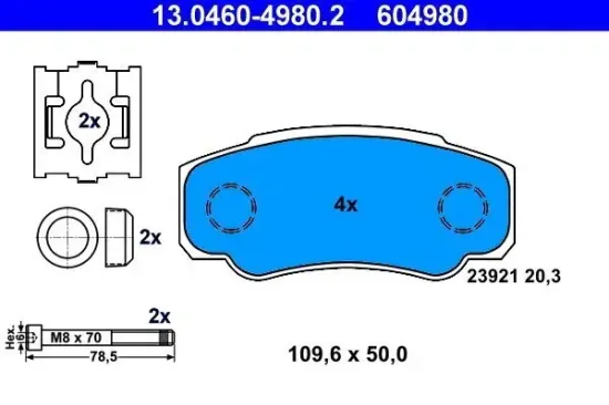 Bremsbelagsatz, Scheibenbremse ATE 13.0460-4980.2 Bild Bremsbelagsatz, Scheibenbremse ATE 13.0460-4980.2