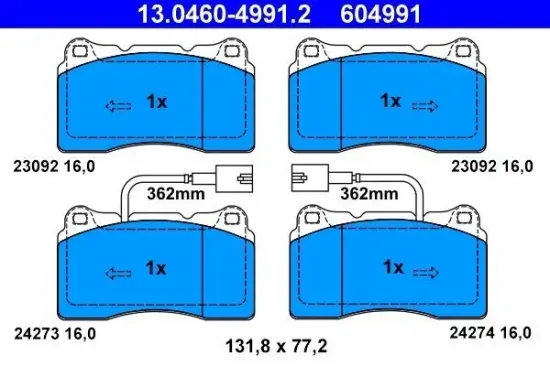 Bremsbelagsatz, Scheibenbremse Vorderachse ATE 13.0460-4991.2 Bild Bremsbelagsatz, Scheibenbremse Vorderachse ATE 13.0460-4991.2