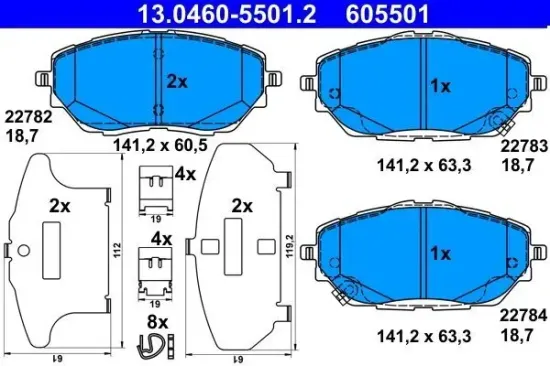 Bremsbelagsatz, Scheibenbremse Vorderachse ATE 13.0460-5501.2 Bild Bremsbelagsatz, Scheibenbremse Vorderachse ATE 13.0460-5501.2