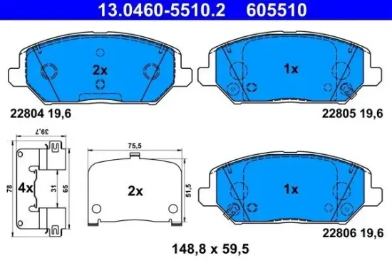 Bremsbelagsatz, Scheibenbremse ATE 13.0460-5510.2 Bild Bremsbelagsatz, Scheibenbremse ATE 13.0460-5510.2