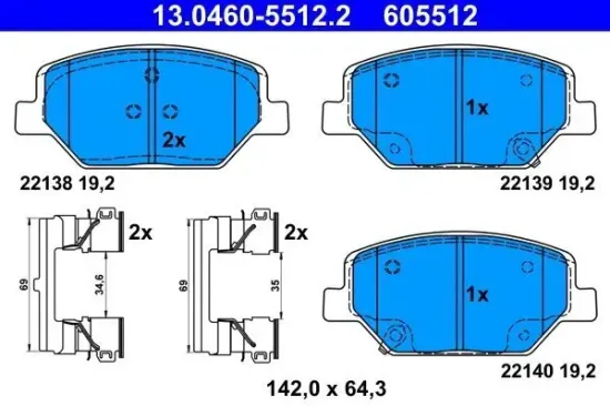 Bremsbelagsatz, Scheibenbremse Vorderachse ATE 13.0460-5512.2 Bild Bremsbelagsatz, Scheibenbremse Vorderachse ATE 13.0460-5512.2