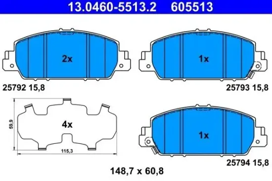 Bremsbelagsatz, Scheibenbremse Vorderachse ATE 13.0460-5513.2 Bild Bremsbelagsatz, Scheibenbremse Vorderachse ATE 13.0460-5513.2