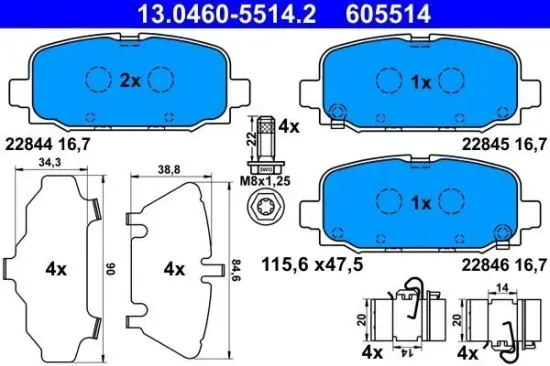 Bremsbelagsatz, Scheibenbremse Hinterachse ATE 13.0460-5514.2 Bild Bremsbelagsatz, Scheibenbremse Hinterachse ATE 13.0460-5514.2