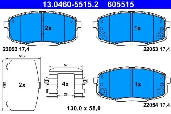Bremsbelagsatz, Scheibenbremse Vorderachse ATE 13.0460-5515.2 Bild Bremsbelagsatz, Scheibenbremse Vorderachse ATE 13.0460-5515.2