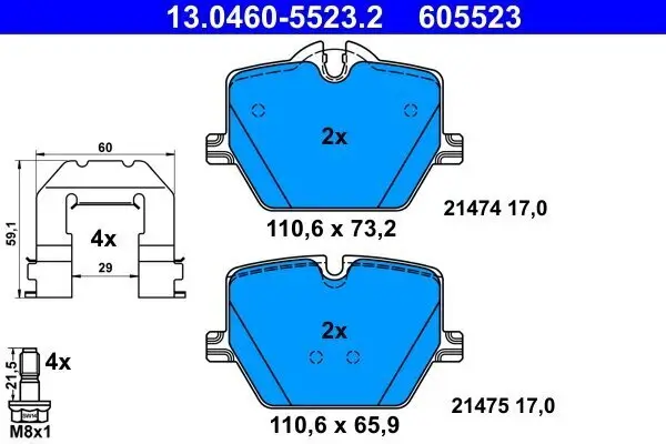 Bremsbelagsatz, Scheibenbremse ATE 13.0460-5523.2 Bild Bremsbelagsatz, Scheibenbremse ATE 13.0460-5523.2