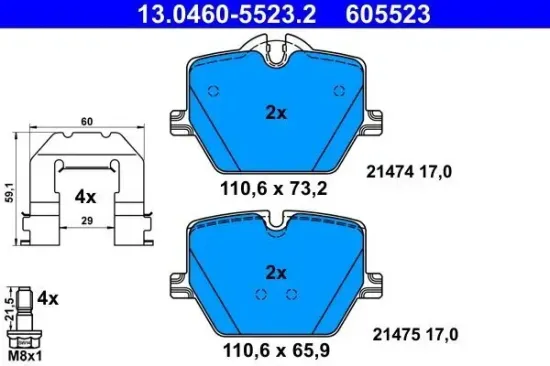 Bremsbelagsatz, Scheibenbremse Hinterachse ATE 13.0460-5523.2 Bild Bremsbelagsatz, Scheibenbremse Hinterachse ATE 13.0460-5523.2