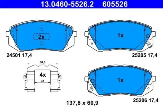 Bremsbelagsatz, Scheibenbremse Vorderachse ATE 13.0460-5526.2 Bild Bremsbelagsatz, Scheibenbremse Vorderachse ATE 13.0460-5526.2