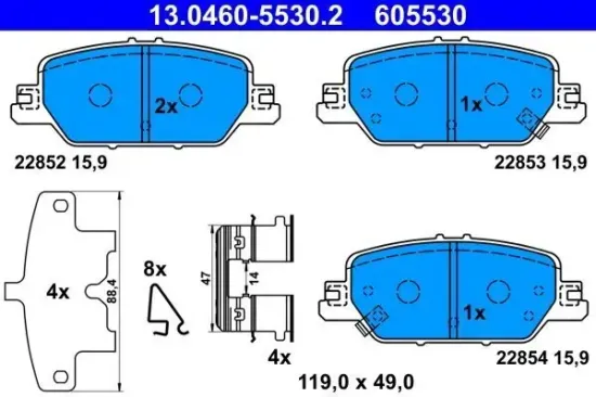 Bremsbelagsatz, Scheibenbremse Hinterachse ATE 13.0460-5530.2 Bild Bremsbelagsatz, Scheibenbremse Hinterachse ATE 13.0460-5530.2