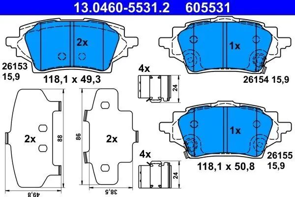Bremsbelagsatz, Scheibenbremse Hinterachse ATE 13.0460-5531.2