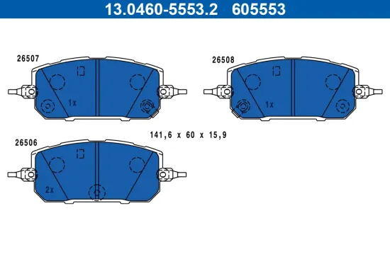 Bremsbelagsatz, Scheibenbremse Vorderachse ATE 13.0460-5553.2 Bild Bremsbelagsatz, Scheibenbremse Vorderachse ATE 13.0460-5553.2